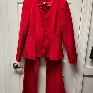 Stylish Red Blazer and Pants Set